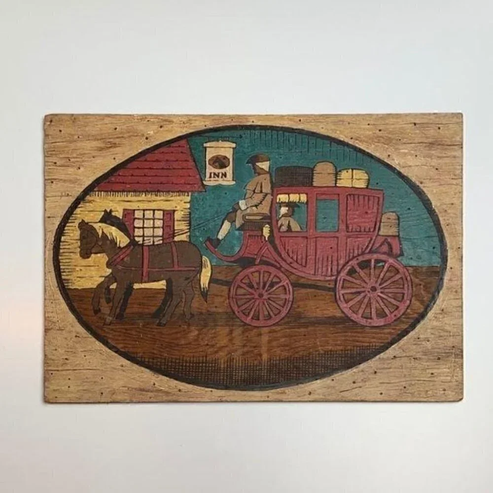 Colonial inspired vintage wood hand-painted coach
